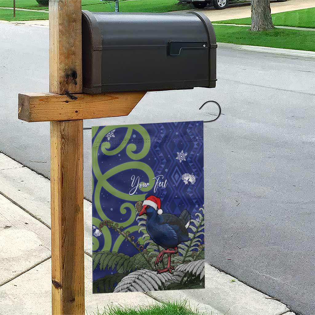 Personalized New Zealand Pukeko Christmas Garden Flag Meri Kirihimete Taniko Ponga Koru Blue - Polynesian Pride