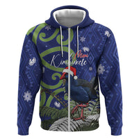 Personalized New Zealand Pukeko Christmas Hoodie Meri Kirihimete Taniko Ponga Koru Blue - Polynesian Pride