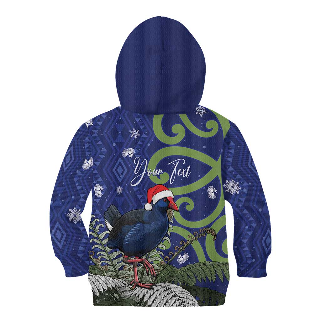 Personalized New Zealand Pukeko Christmas Kid Hoodie Meri Kirihimete Taniko Ponga Koru Blue - Polynesian Pride