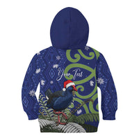 Personalized New Zealand Pukeko Christmas Kid Hoodie Meri Kirihimete Taniko Ponga Koru Blue - Polynesian Pride
