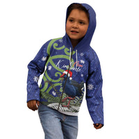 Personalized New Zealand Pukeko Christmas Kid Hoodie Meri Kirihimete Taniko Ponga Koru Blue - Polynesian Pride