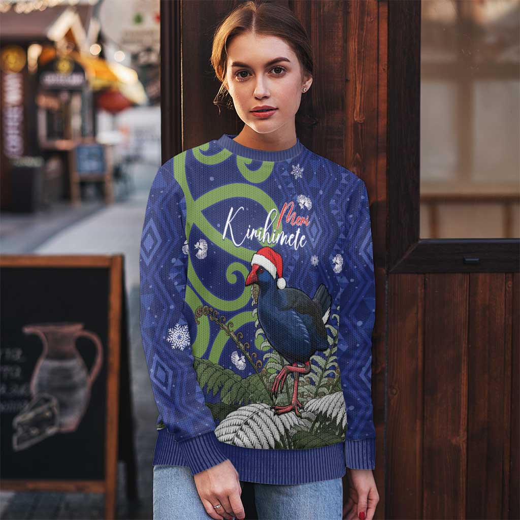 Personalized New Zealand Pukeko Christmas Ugly Christmas Sweater Meri Kirihimete Taniko Ponga Koru Blue - Polynesian Pride