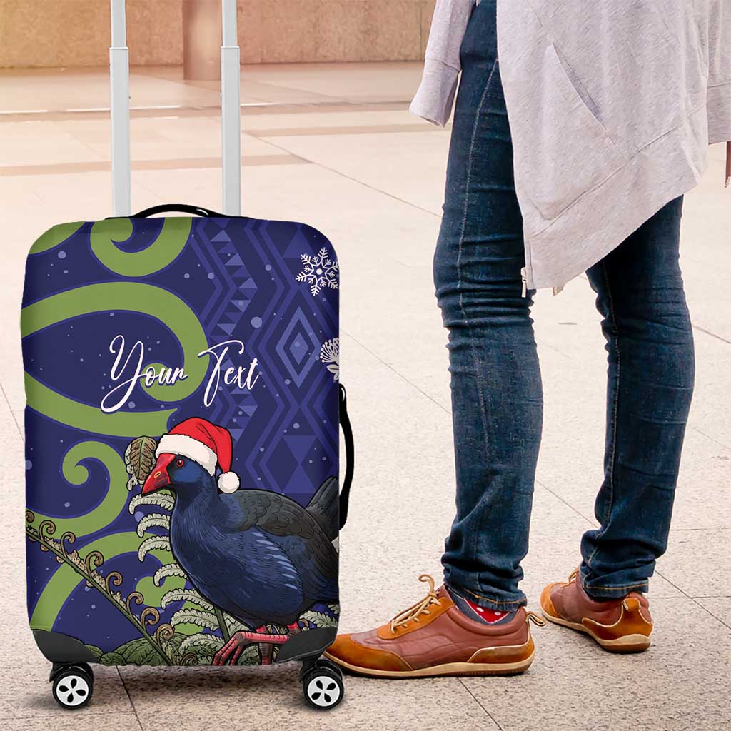 Personalized New Zealand Pukeko Christmas Luggage Cover Meri Kirihimete Taniko Ponga Koru Blue - Polynesian Pride