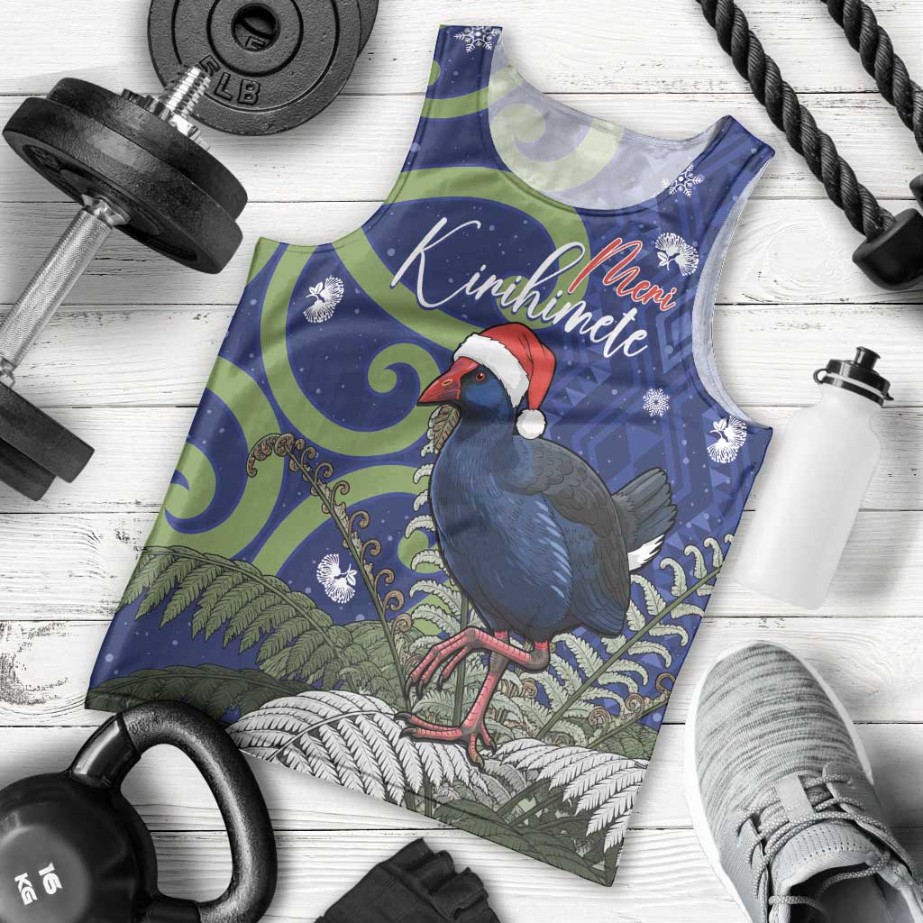 Personalized New Zealand Pukeko Christmas Men Tank Top Meri Kirihimete Taniko Ponga Koru Blue - Polynesian Pride