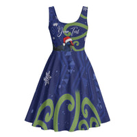 Personalized New Zealand Pukeko Christmas Midi Dress Meri Kirihimete Taniko Ponga Koru Blue - Polynesian Pride