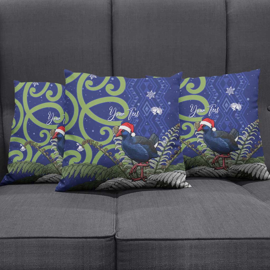 Personalized New Zealand Pukeko Christmas Pillow Cover Meri Kirihimete Taniko Ponga Koru Blue - Polynesian Pride