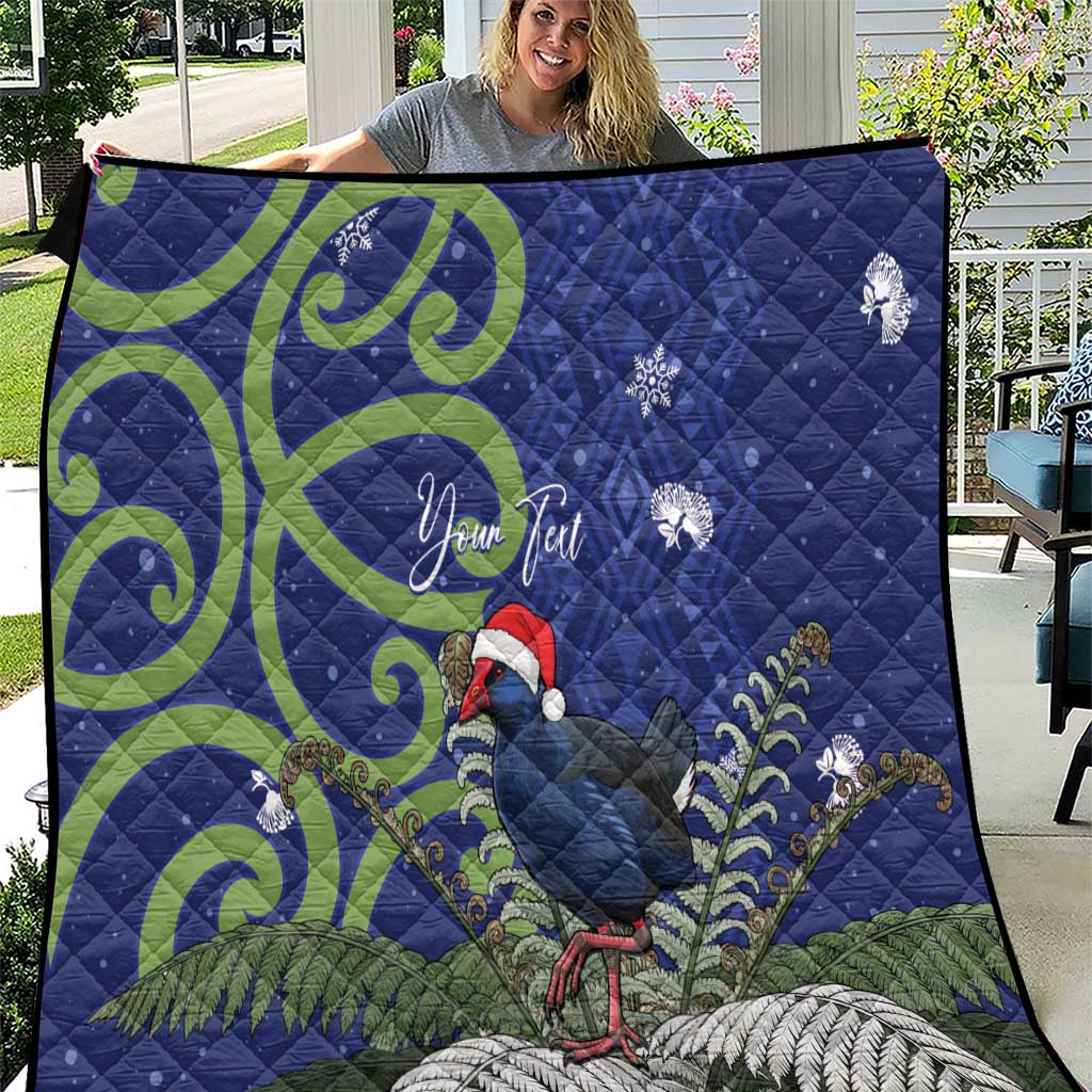 Personalized New Zealand Pukeko Christmas Quilt Meri Kirihimete Taniko Ponga Koru Blue - Polynesian Pride