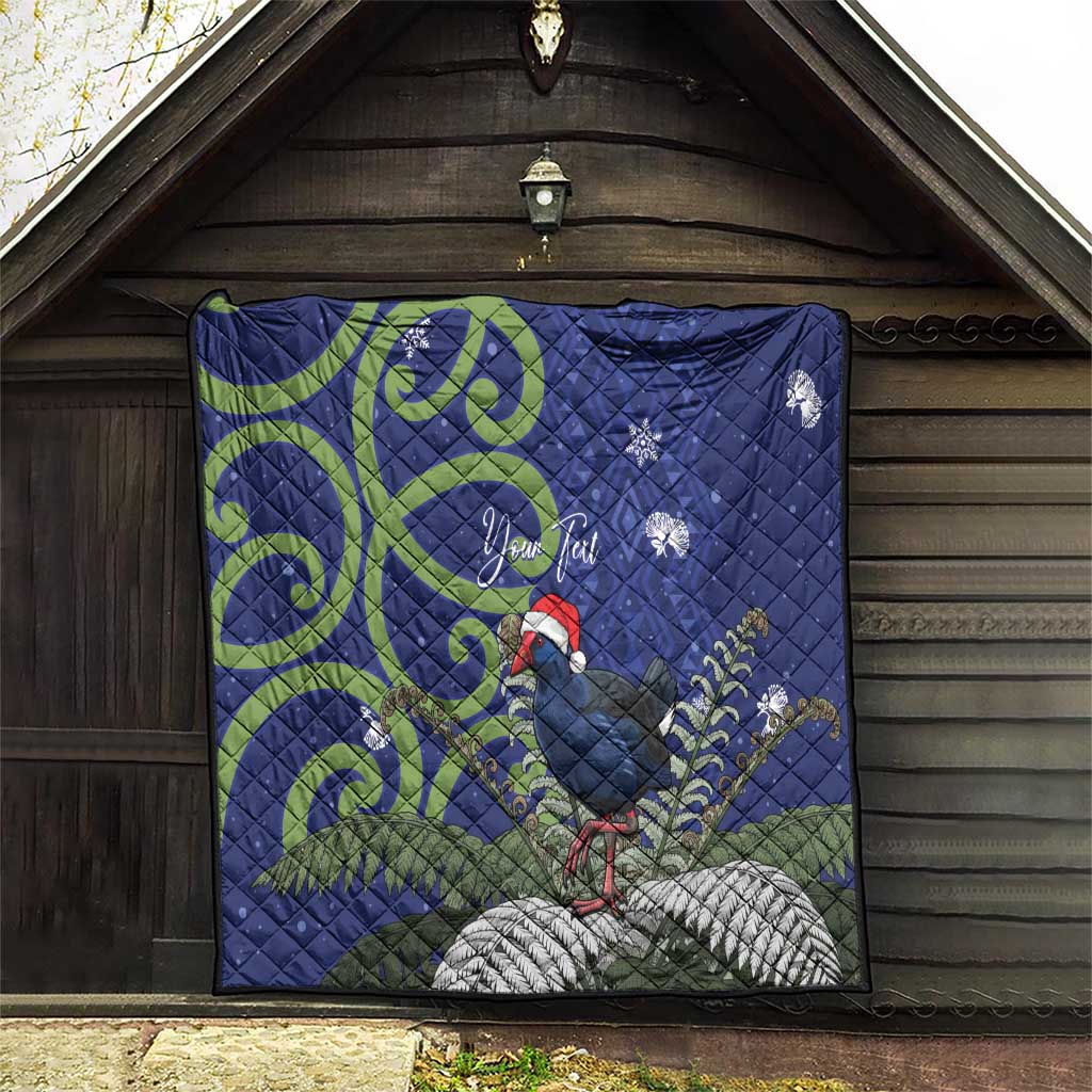 Personalized New Zealand Pukeko Christmas Quilt Meri Kirihimete Taniko Ponga Koru Blue - Polynesian Pride
