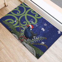 Personalized New Zealand Pukeko Christmas Rubber Doormat Meri Kirihimete Taniko Ponga Koru Blue - Polynesian Pride