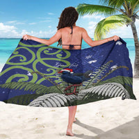 Personalized New Zealand Pukeko Christmas Sarong Meri Kirihimete Taniko Ponga Koru Blue - Polynesian Pride