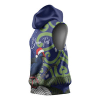 Personalized New Zealand Pukeko Christmas Sleeveless Hoodie Meri Kirihimete Taniko Ponga Koru Blue - Polynesian Pride