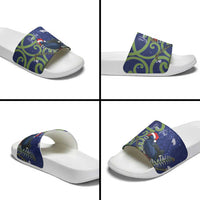 Personalized New Zealand Pukeko Christmas Slide Sandals Meri Kirihimete Taniko Ponga Koru Blue - Polynesian Pride