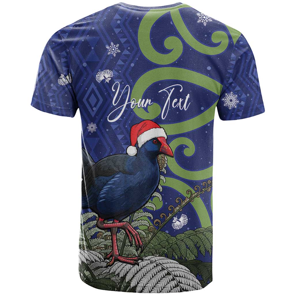 Personalized New Zealand Pukeko Christmas T Shirt Meri Kirihimete Taniko Ponga Koru Blue - Polynesian Pride