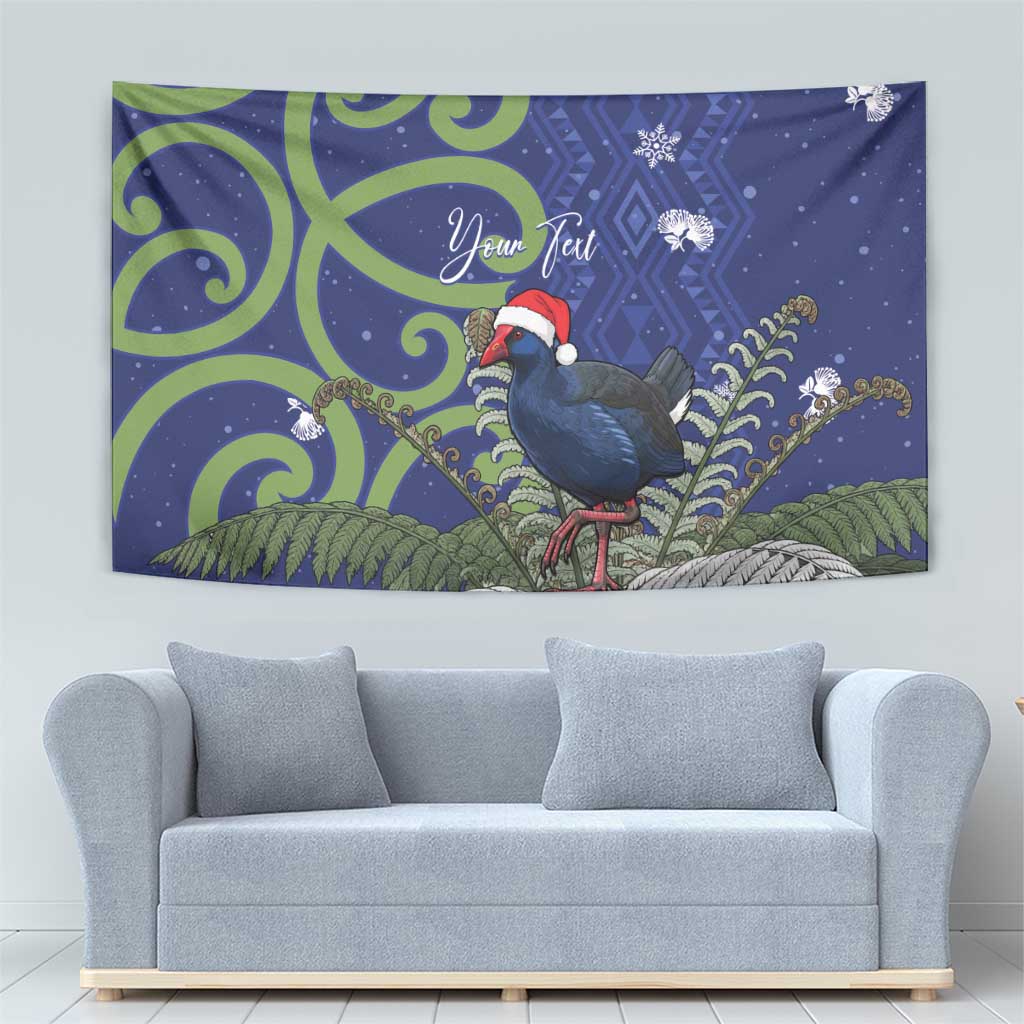 Personalized New Zealand Pukeko Christmas Tapestry Meri Kirihimete Taniko Ponga Koru Blue - Polynesian Pride