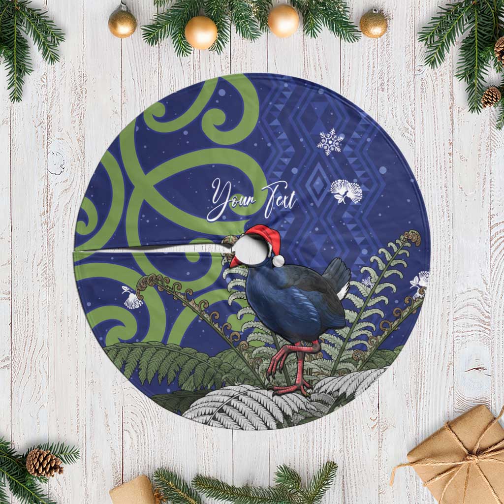 Personalized New Zealand Pukeko Christmas Tree Skirt Meri Kirihimete Taniko Ponga Koru Blue - Polynesian Pride
