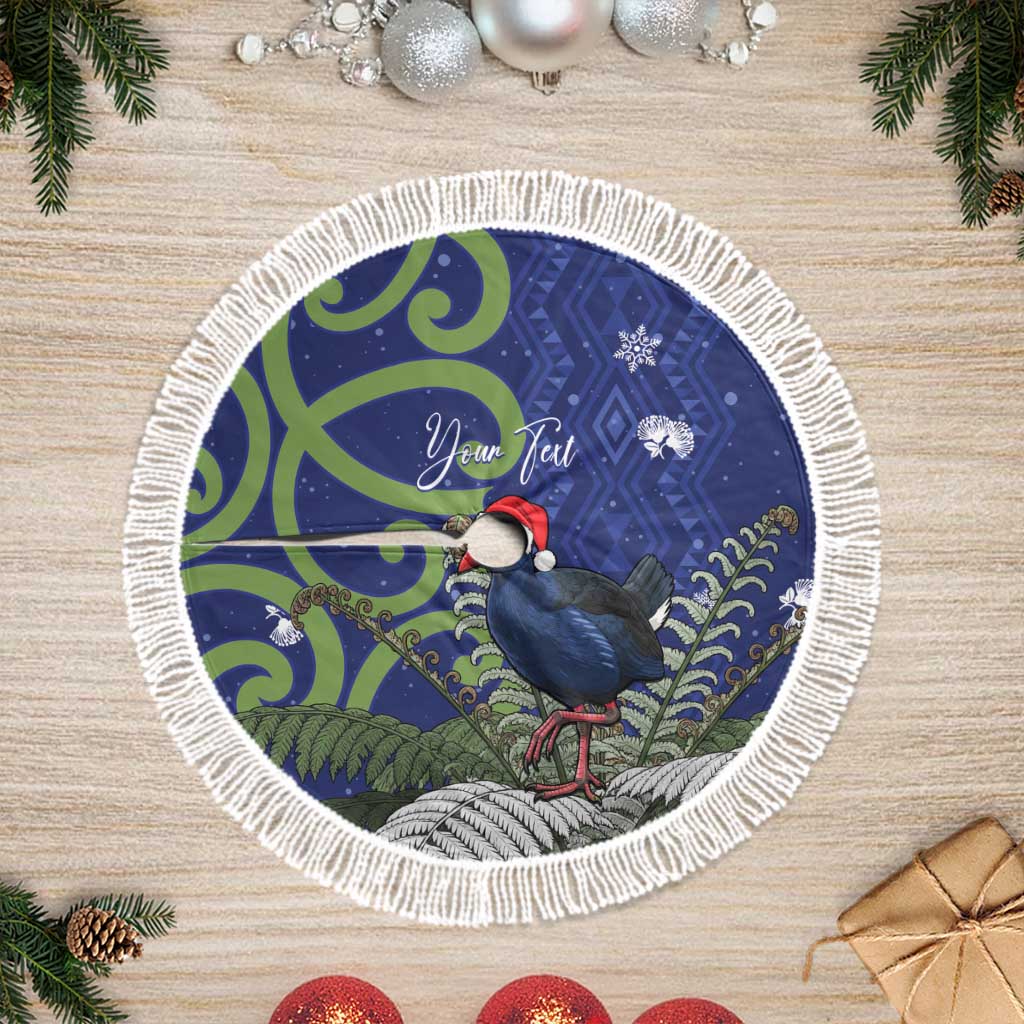 Personalized New Zealand Pukeko Christmas Tree Skirt Meri Kirihimete Taniko Ponga Koru Blue - Polynesian Pride