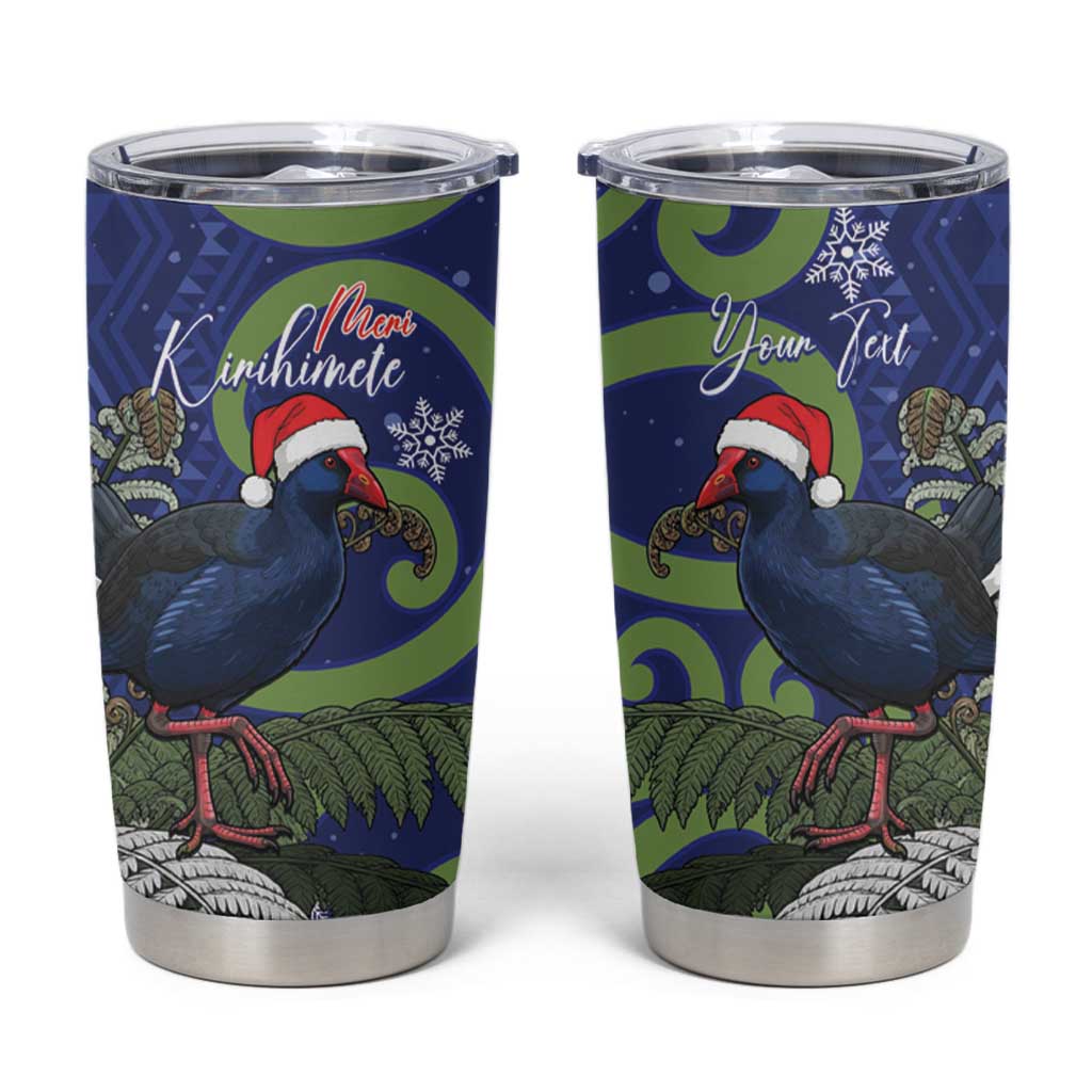 Personalized New Zealand Pukeko Christmas Tumbler Cup Meri Kirihimete Taniko Ponga Koru Blue - Polynesian Pride