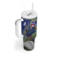 Personalized New Zealand Pukeko Christmas Tumbler With Handle Meri Kirihimete Taniko Ponga Koru Blue - Polynesian Pride