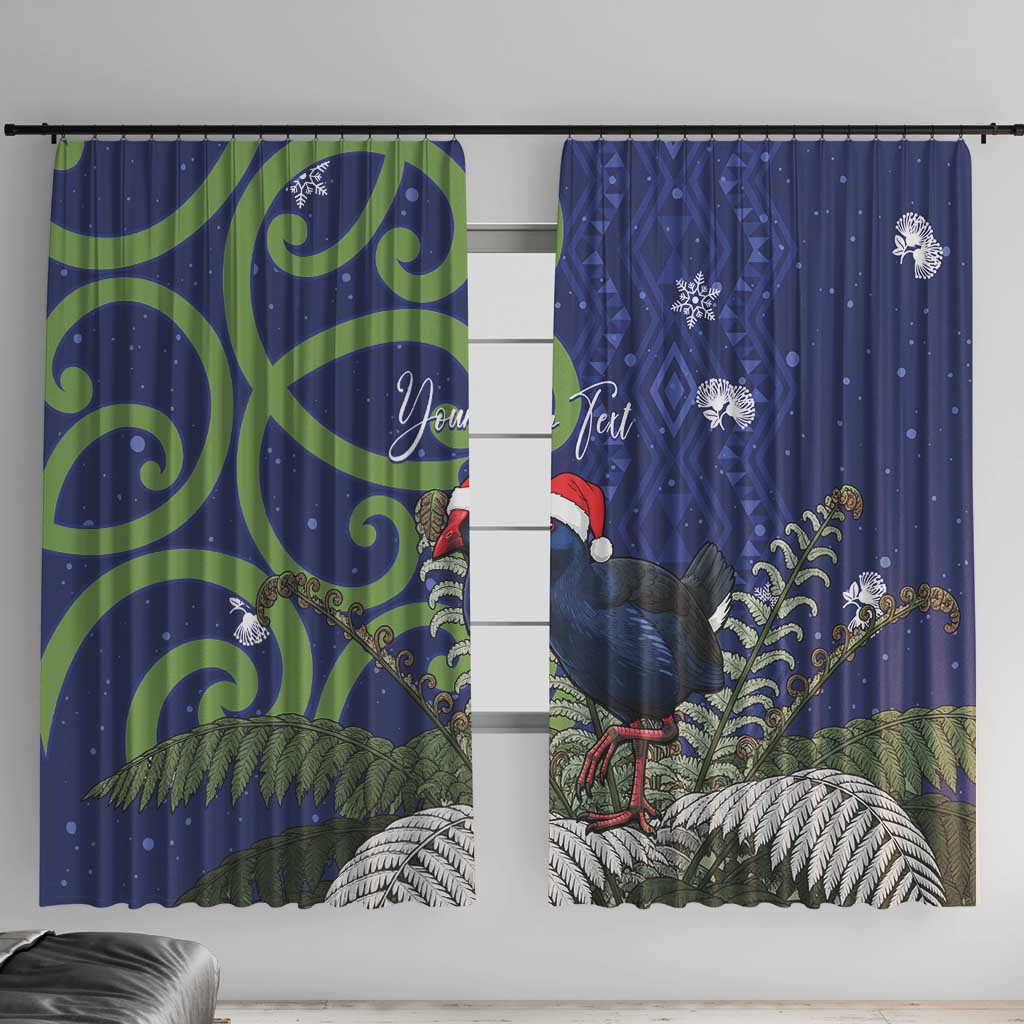 Personalized New Zealand Pukeko Christmas Window Curtain Meri Kirihimete Taniko Ponga Koru Blue - Polynesian Pride