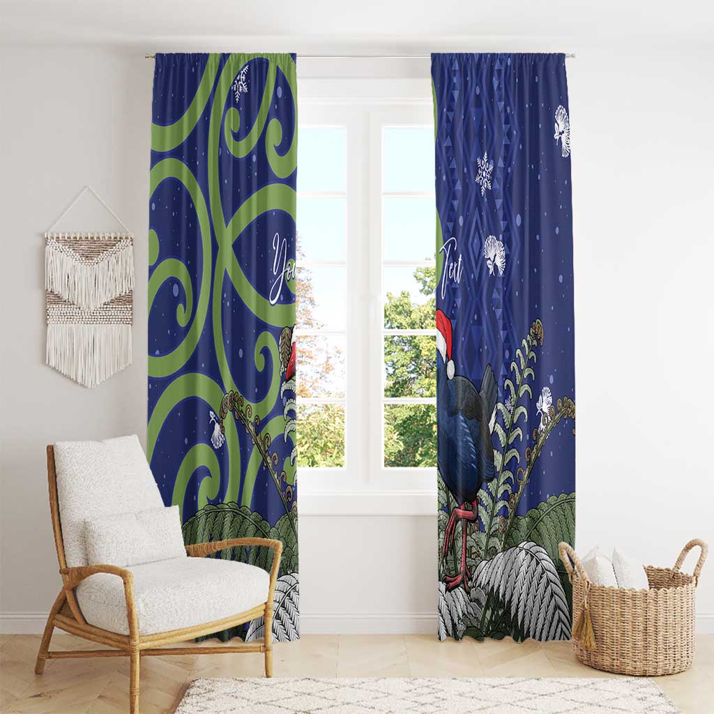 Personalized New Zealand Pukeko Christmas Window Curtain Meri Kirihimete Taniko Ponga Koru Blue - Polynesian Pride
