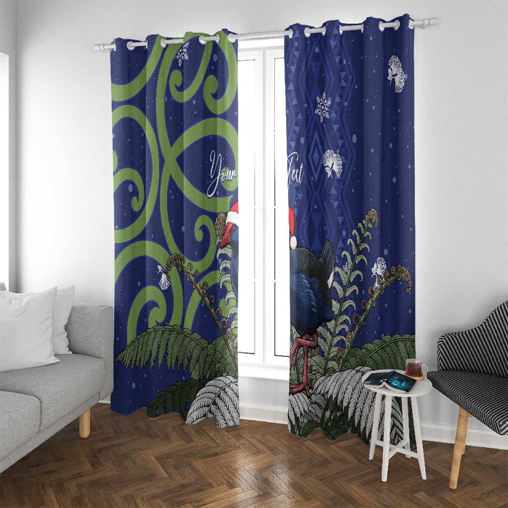 Personalized New Zealand Pukeko Christmas Window Curtain Meri Kirihimete Taniko Ponga Koru Blue - Polynesian Pride