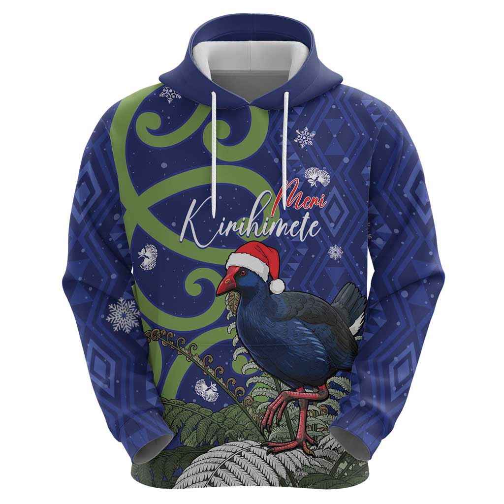 Personalized New Zealand Pukeko Christmas Zip Hoodie Meri Kirihimete Taniko Ponga Koru Blue - Polynesian Pride