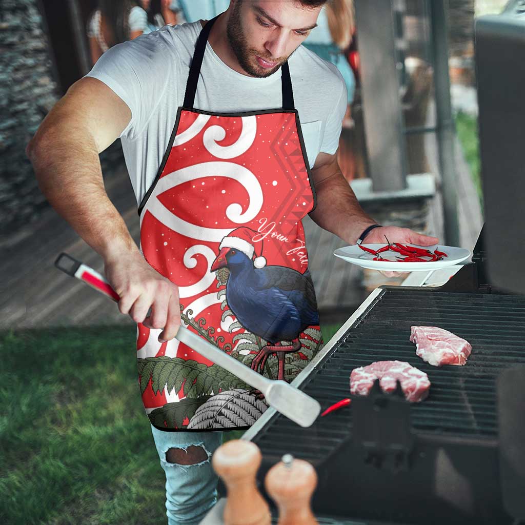 Personalized New Zealand Pukeko Christmas Apron Meri Kirihimete Taniko Ponga Koru Red - Polynesian Pride