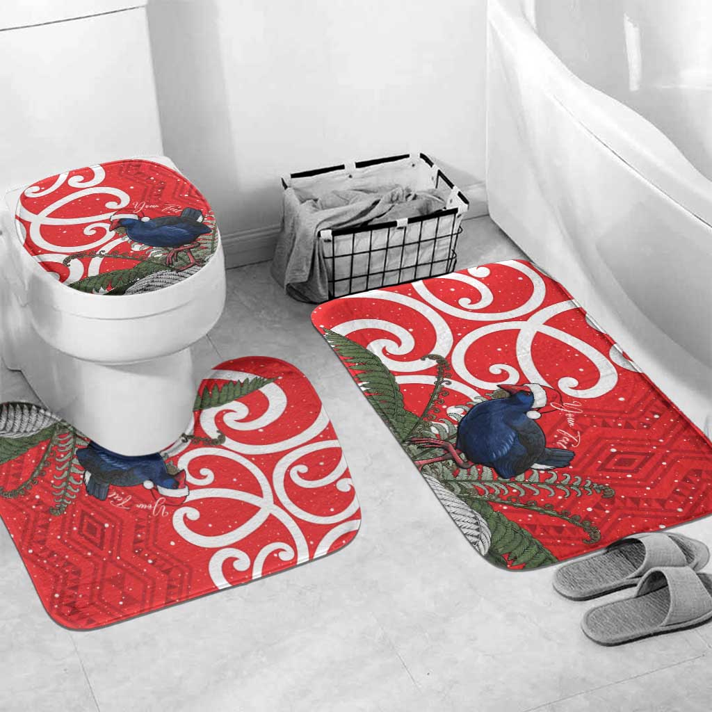 Personalized New Zealand Pukeko Christmas Bathroom Set Meri Kirihimete Taniko Ponga Koru Red - Polynesian Pride