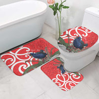 Personalized New Zealand Pukeko Christmas Bathroom Set Meri Kirihimete Taniko Ponga Koru Red - Polynesian Pride