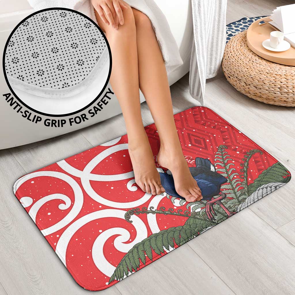 Personalized New Zealand Pukeko Christmas Bathroom Set Meri Kirihimete Taniko Ponga Koru Red - Polynesian Pride