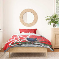 Personalized New Zealand Pukeko Christmas Bedding Set Meri Kirihimete Taniko Ponga Koru Red - Polynesian Pride