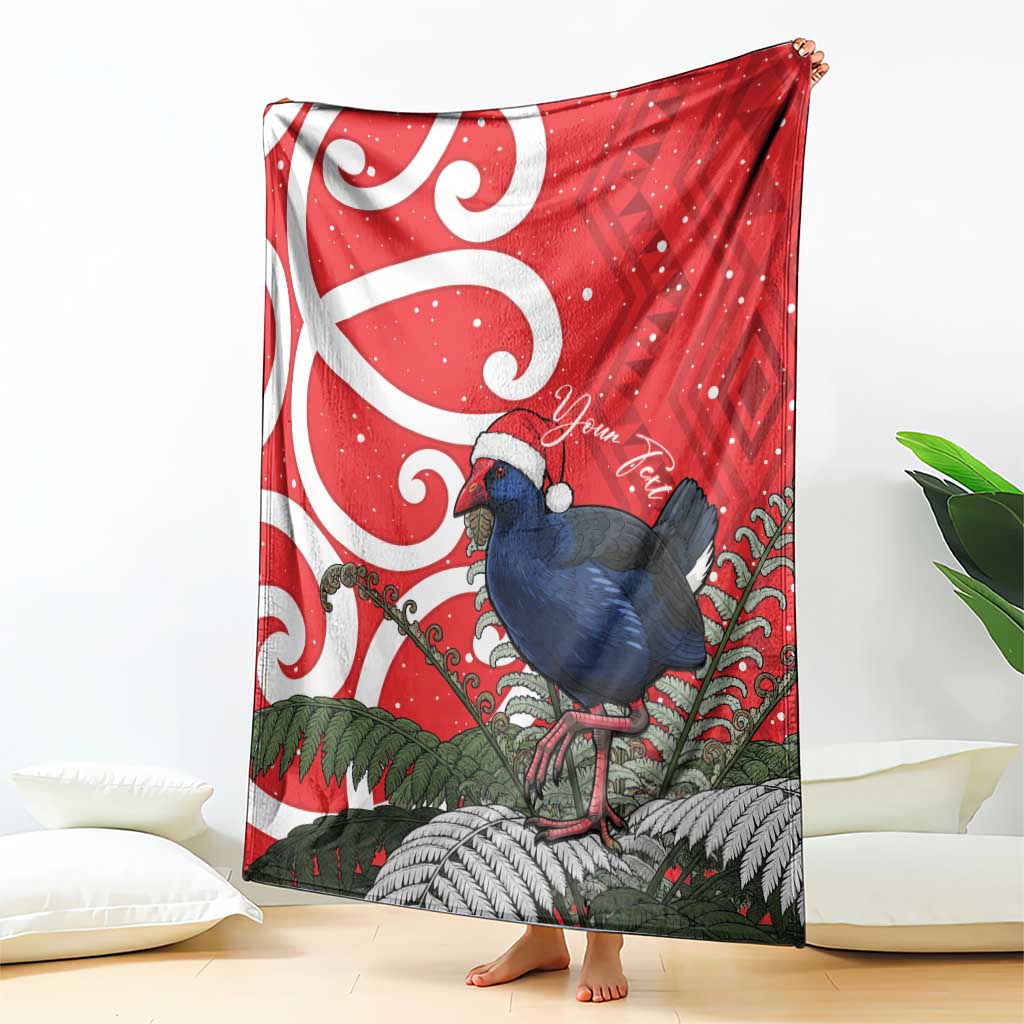 Personalized New Zealand Pukeko Christmas Blanket Meri Kirihimete Taniko Ponga Koru Red - Polynesian Pride