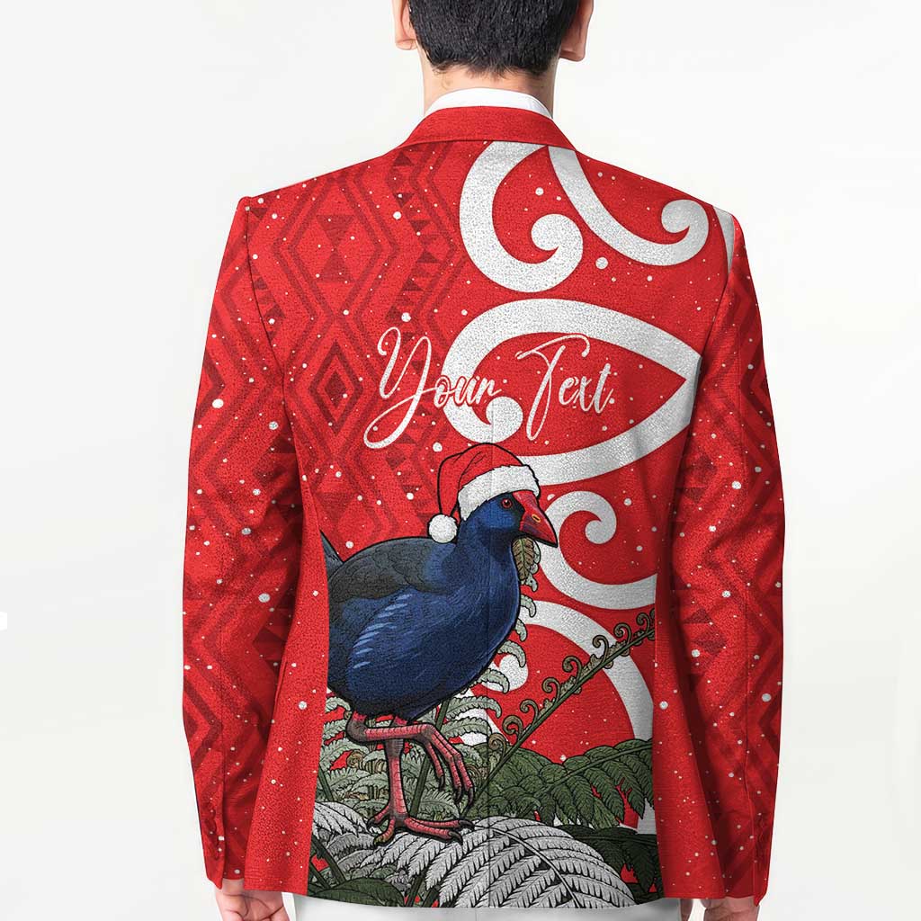 Personalized New Zealand Pukeko Christmas Blazer Meri Kirihimete Taniko Ponga Koru Red - Polynesian Pride
