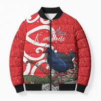 Personalized New Zealand Pukeko Christmas Bomber Puffer Jacket Meri Kirihimete Taniko Ponga Koru Red - Polynesian Pride