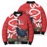 Personalized New Zealand Pukeko Christmas Bomber Puffer Jacket Meri Kirihimete Taniko Ponga Koru Red - Polynesian Pride