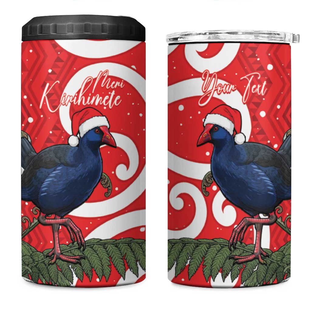 Personalized New Zealand Pukeko Christmas 4 in 1 Can Cooler Tumbler Meri Kirihimete Taniko Ponga Koru Red - Polynesian Pride