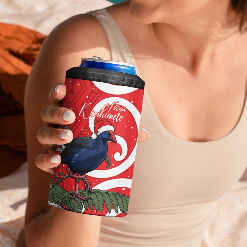 Personalized New Zealand Pukeko Christmas 4 in 1 Can Cooler Tumbler Meri Kirihimete Taniko Ponga Koru Red - Polynesian Pride