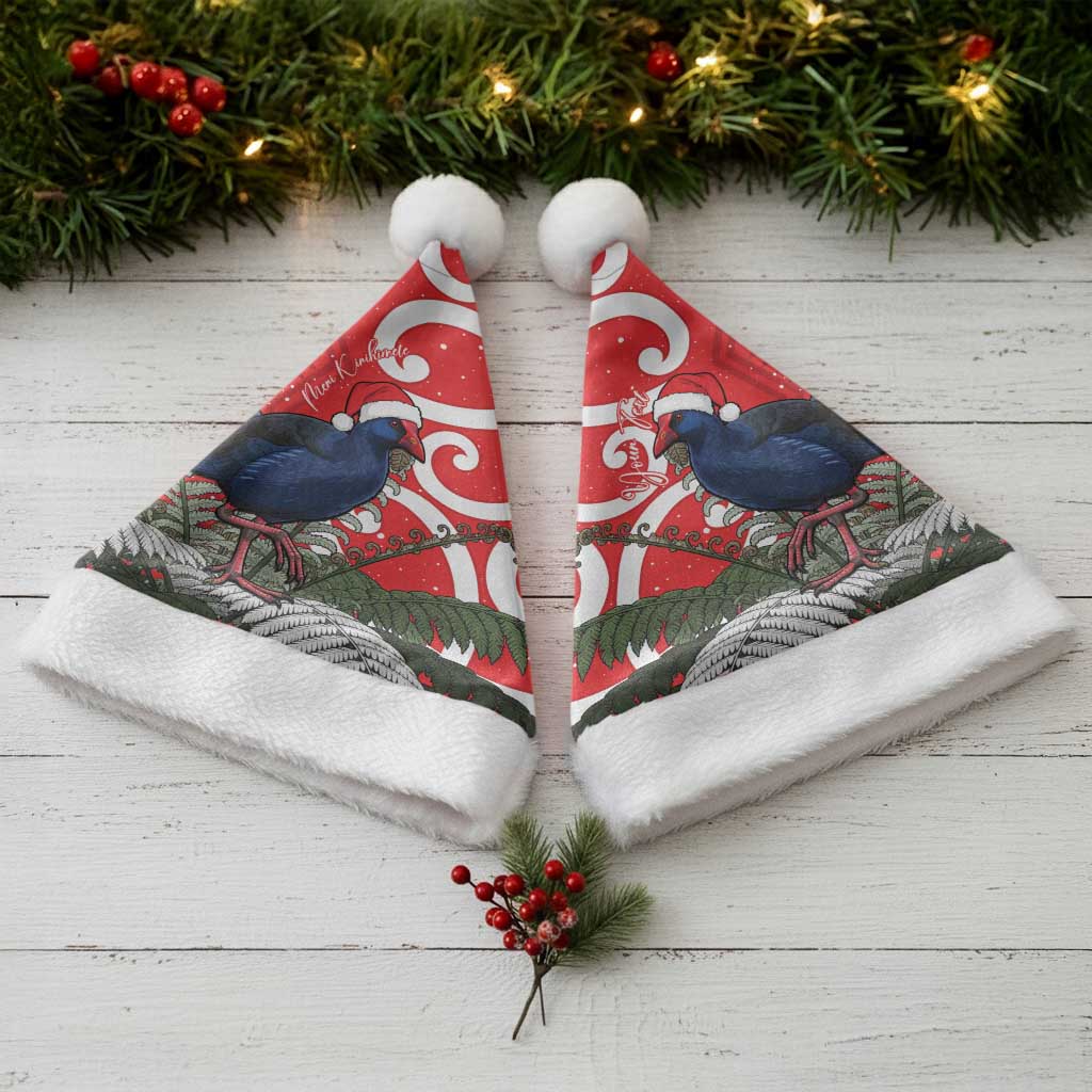 Personalized New Zealand Pukeko Christmas Santa Hat Meri Kirihimete Taniko Ponga Koru Red - Polynesian Pride