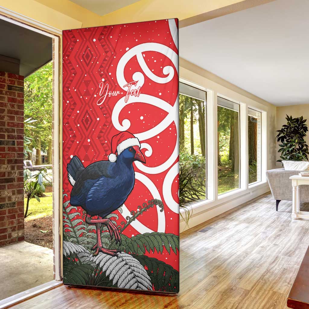 Personalized New Zealand Pukeko Christmas Door Cover Meri Kirihimete Taniko Ponga Koru Red - Polynesian Pride