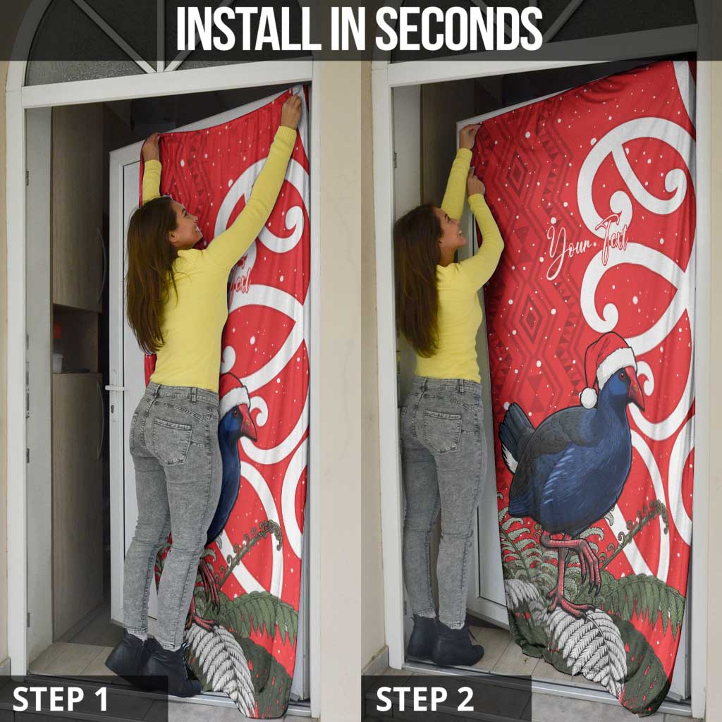 Personalized New Zealand Pukeko Christmas Door Cover Meri Kirihimete Taniko Ponga Koru Red - Polynesian Pride