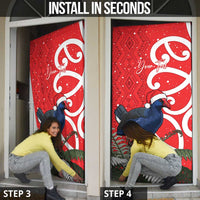 Personalized New Zealand Pukeko Christmas Door Cover Meri Kirihimete Taniko Ponga Koru Red - Polynesian Pride