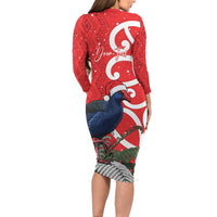 Personalized New Zealand Pukeko Christmas Family Matching Long Sleeve Bodycon Dress and Hawaiian Shirt Meri Kirihimete Taniko Ponga Koru Red - Polynesian Pride