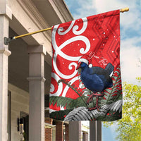 Personalized New Zealand Pukeko Christmas Garden Flag Meri Kirihimete Taniko Ponga Koru Red - Polynesian Pride