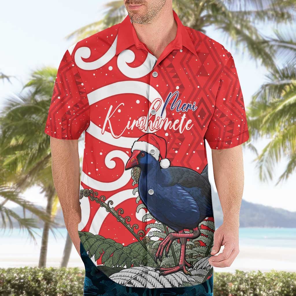 Personalized New Zealand Pukeko Christmas Hawaiian Shirt Meri Kirihimete Taniko Ponga Koru Red - Polynesian Pride