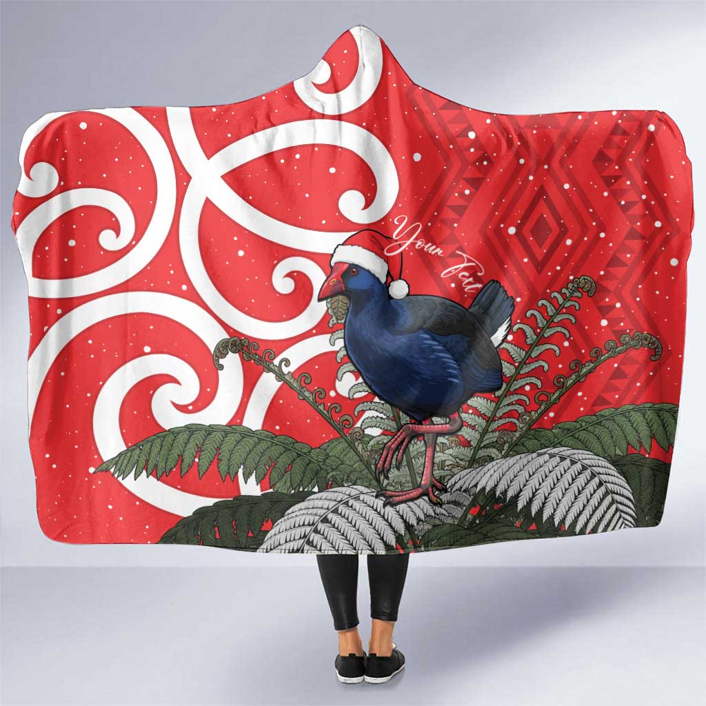 Personalized New Zealand Pukeko Christmas Hooded Blanket Meri Kirihimete Taniko Ponga Koru Red - Polynesian Pride