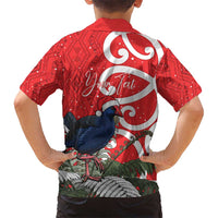 Personalized New Zealand Pukeko Christmas Kid Hawaiian Shirt Meri Kirihimete Taniko Ponga Koru Red - Polynesian Pride