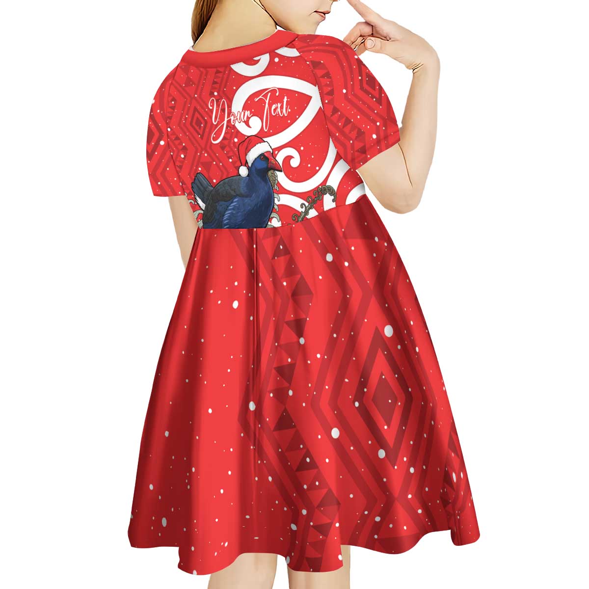Personalized New Zealand Pukeko Christmas Kid Short Sleeve Dress Meri Kirihimete Taniko Ponga Koru Red - Polynesian Pride