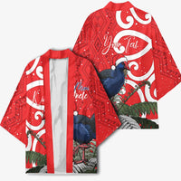 Personalized New Zealand Pukeko Christmas Kimono Meri Kirihimete Taniko Ponga Koru Red - Polynesian Pride
