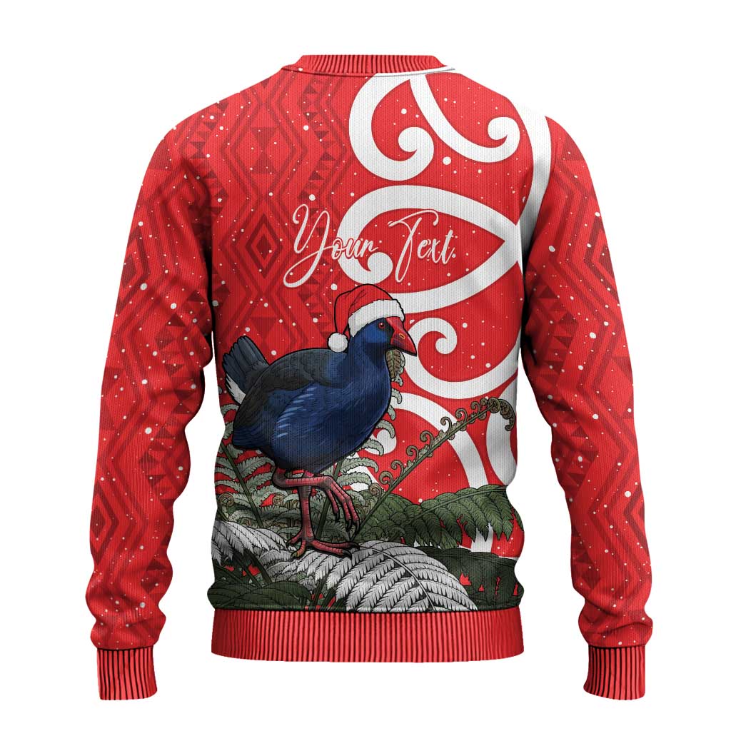 Personalized New Zealand Pukeko Christmas Ugly Christmas Sweater Meri Kirihimete Taniko Ponga Koru Red - Polynesian Pride