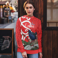 Personalized New Zealand Pukeko Christmas Ugly Christmas Sweater Meri Kirihimete Taniko Ponga Koru Red - Polynesian Pride